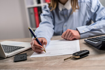 Concept of buying or renting new car at dealership.