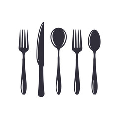 Dark gray cutlery set on a white background fork knife