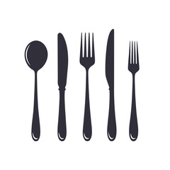 Dark Gray Cutlery Silhouettes Isolated On White silverware spoon