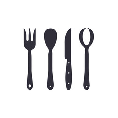 Dark gray cutlery set on white background fork spoon
