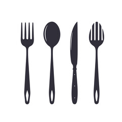 Dark grey cutlery set on white background fork spoon