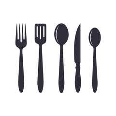 Dark grey cutlery set on a white background fork spoon