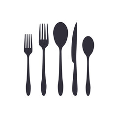 Dark Grey Cutlery Silhouettes on White fork spoon