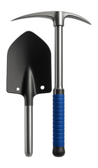 Compact folding shovel with pickaxe attachment for mountaineering