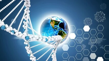 DNA Helix and Earth with Hexagonal Patterns - Powered by Adobe