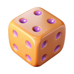 3d orange die with purple pips isolated on transparent background