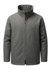 Grey parka with a high collar and concealed zip front for minimalist design © OMD