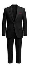 Classic black suit with single button closure and straight-leg pants