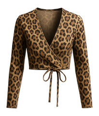 Leopard print wrap crop top with tie closure and deep V-neckline © OMD