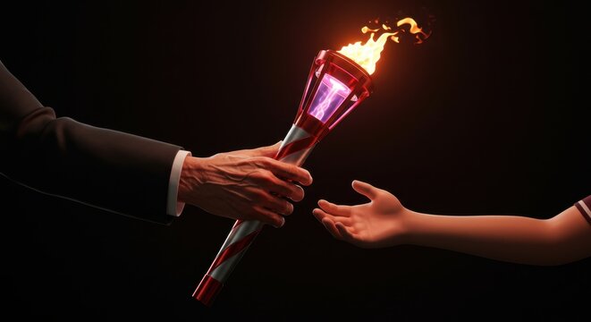 Passing the Torch: A Symbolic Handoff of Legacy and Future Aspirations