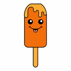 Orange Ice Cream Bar Melting with Happy Face Vector