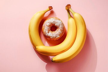 Banana, donut and belt arranged on pink background, dark romance book girls concept