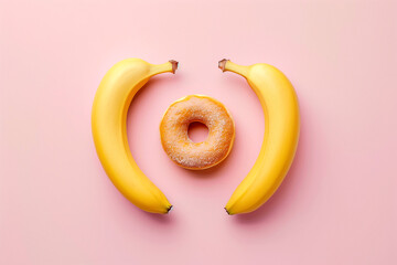 Banana, donut and belt arranged on pink background, dark romance book girls concept