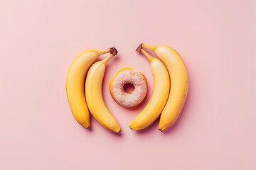 Banana, donut and belt arranged on pink background, dark romance book girls concept