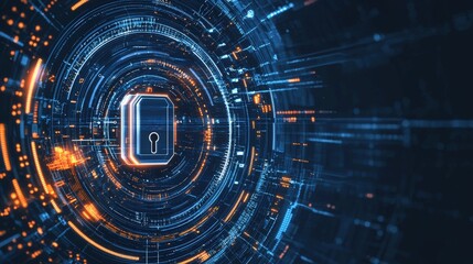 Obraz premium Digital security abstract art glowing padlock in cyberspace