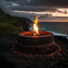 Polynesian-Tibetan Fire Altar on Ocean Cliffside