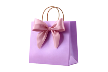 Pastel cute Gift bag, luxury shopping bags with pink satin ribbon bow. isolated on transparent background with clipping path. Christmas gift. Mother's Day present, Valentines Day.