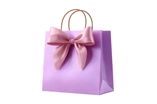 Pastel cute Gift bag, luxury shopping bags with pink satin ribbon bow. isolated on transparent background with clipping path. Christmas gift. Mother's Day present, Valentines Day. - Powered by Adobe