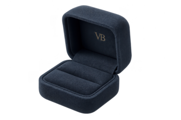 Empty open dark blue velvet jewelry box isolated on transparent background