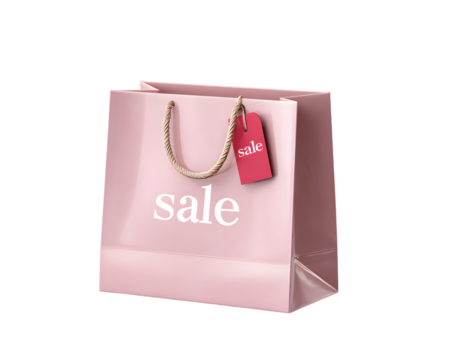 Pink Gift bag, luxury shopping bags with sale tag. isolated on transparent background with clipping path. for product presentation, retail discount, marketing concept. - Powered by Adobe