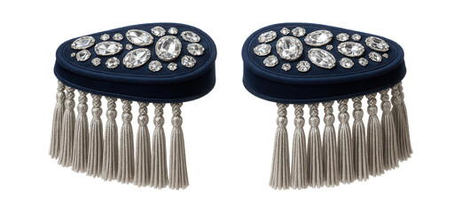 Crystal-embellished shoulder epaulettes with tassel accents