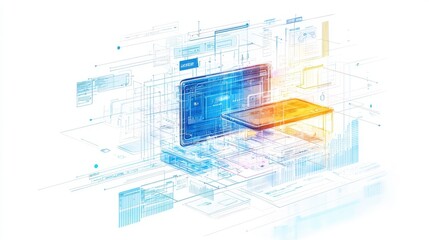 Fototapeta premium Futuristic digital finance tablet and credit card in abstract technological network.