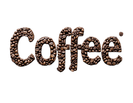 Coffee Beans Word Art: Isolated on Transparent PNG, Rich Brown Tones
