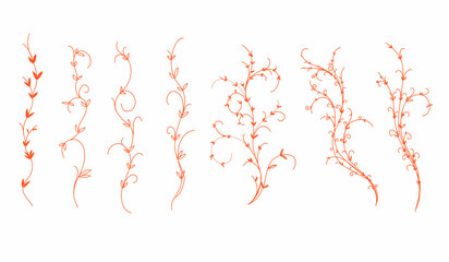 decorative floral vines with thin, swirling stems and tiny leaves for vintage designs.