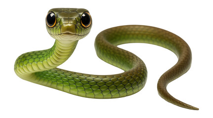 Boomslang with large eyes and slender, green or brown body