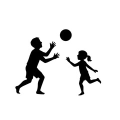 Black silhouettes of children playing isolated on white background
