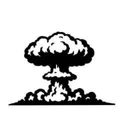 Nuclear explosion black and white stencil. silhouette of nuclear mushroom. Vector illustration.