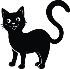 Fototapeta premium black silhouette of a happy cat with tail up on wh.eps