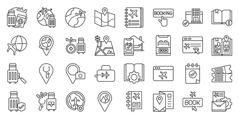 Ultimate Travel Guidebooks & Tourism Destinations set of web icons in line style.  travel guidebooks, tourism destinations, travel destinations and ultimate travel guide. Vector illustration