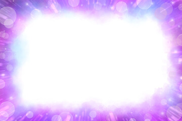 Bright purple smoke frame with bokeh effect of stars and falling star rays gives a sense of space and universe.