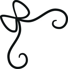 Vintage black corner frame with bow knot and twisted ends, vector curly line ribbon romantic coquette style line art