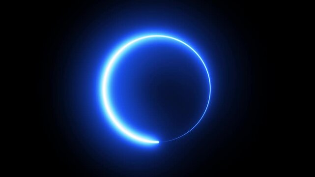 Loading circle neon glowing blue color Animation. Download Progress, Preloaded Interface Buffering. Neon light circle frame rotation loading
