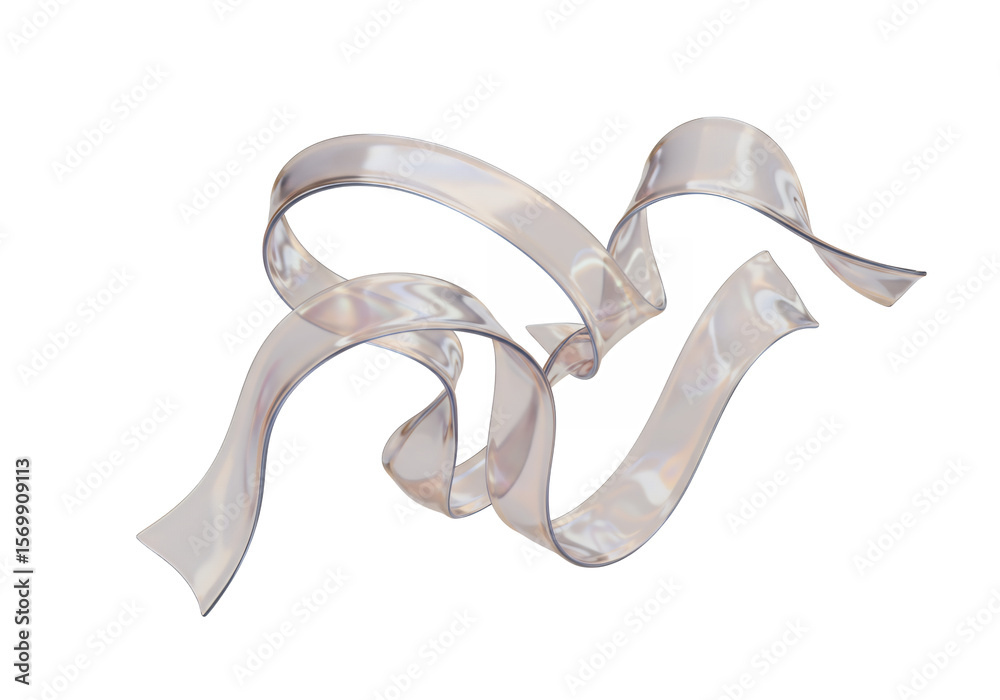 Fototapete a pearlescent ribbon floats against a black backdrop curving and overlapping creating a sense of mov