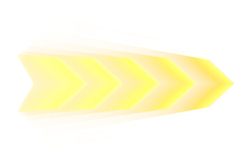 Yellow glowing neon arrow pointing right. Decorative effect illustration on transparent background.