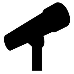 Silhouette of a microphone on a stand, used for recording audio