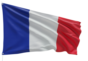 A French flag waves against a black background