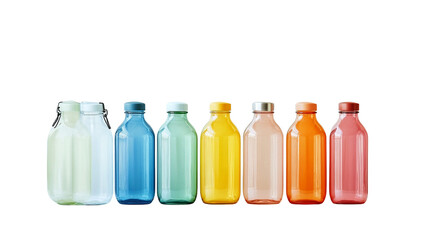 Colorful Glass Milk Bottles, Isolated on Transparent PNG