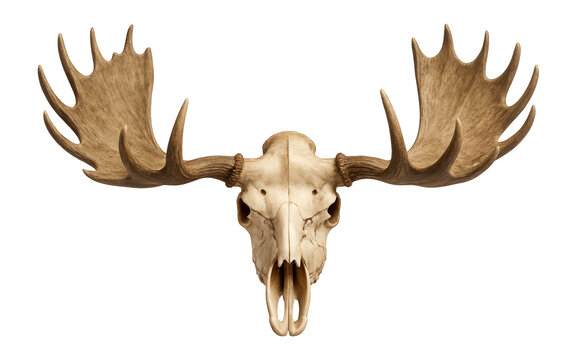 Moose skull with wide palmate antlers and frontal pedicles
