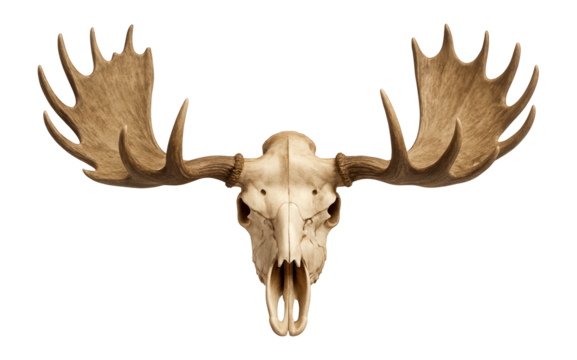 Moose skull with wide palmate antlers and frontal pedicles