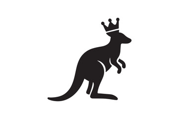 Crowned kangaroo badge silhouette vector art illustration on white background