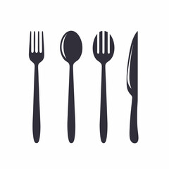 Modern Cutlery Icon Vector Flat Silhouette Kitchen Utensils Bundle..