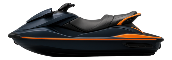 Compact two-seater jet ski with bright orange trim and adjustable seat