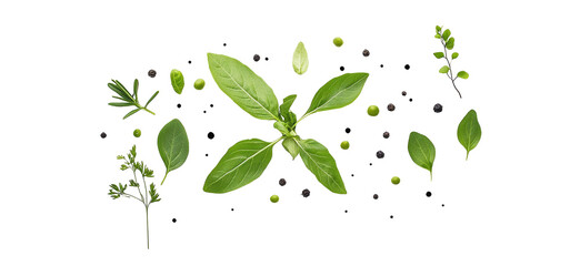 Fresh Basil, Herbs, and Peppercorns: Isolated on Transparent PNG