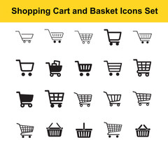 Shopping Cart and Basket Icons Set – Vector Silhouettes for E-commerce and Retail Design