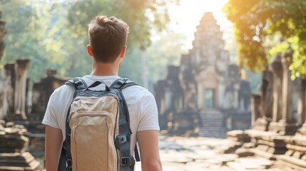 Solo traveler exploring ancient temple ruins