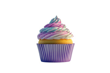 Pastel Unicorn Cupcake: Isolated on Transparent PNG, 3D Render
